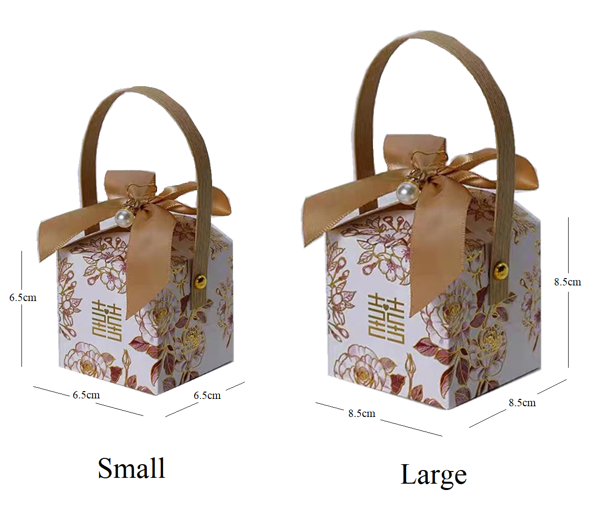 red and gold floral double happiness favor box with handle small and large