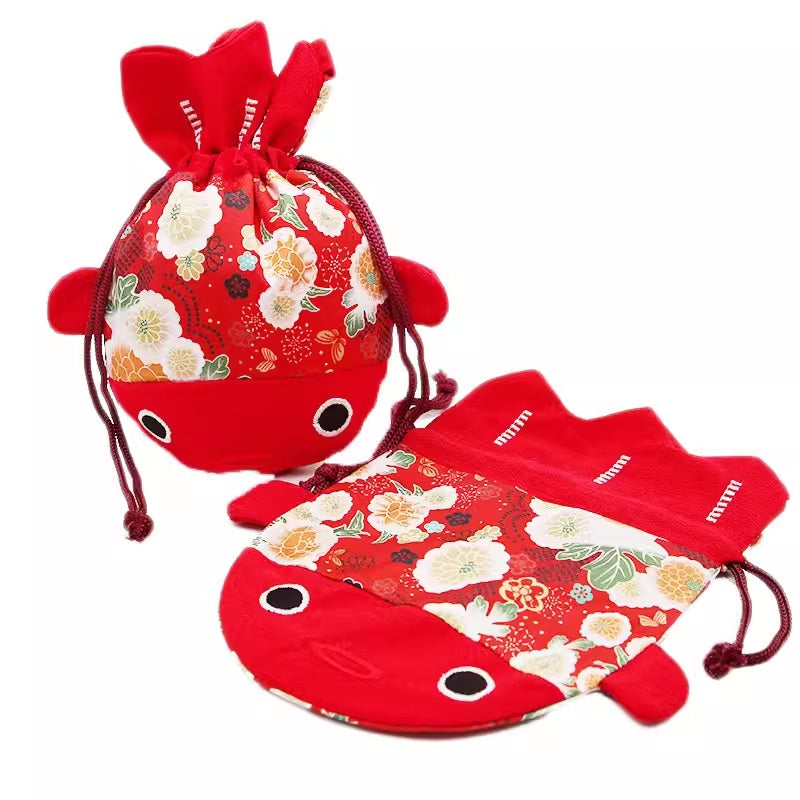 Oriental Floral Goldfish Pouch Bag