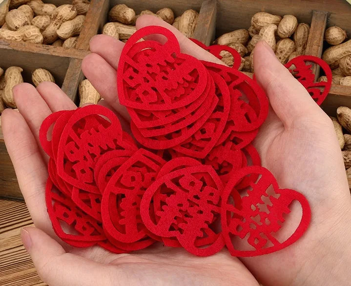 These Red Felt Fabric Double Happiness Confetti is timeless emblem of love, joy, and prosperity in Chinese culture. Perfect for traditional Chinese/Vietnamese weddings. 