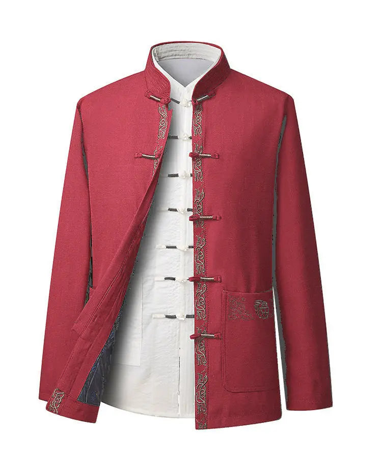 red Traditional Chinese Mandarin Tang Jacket Suit