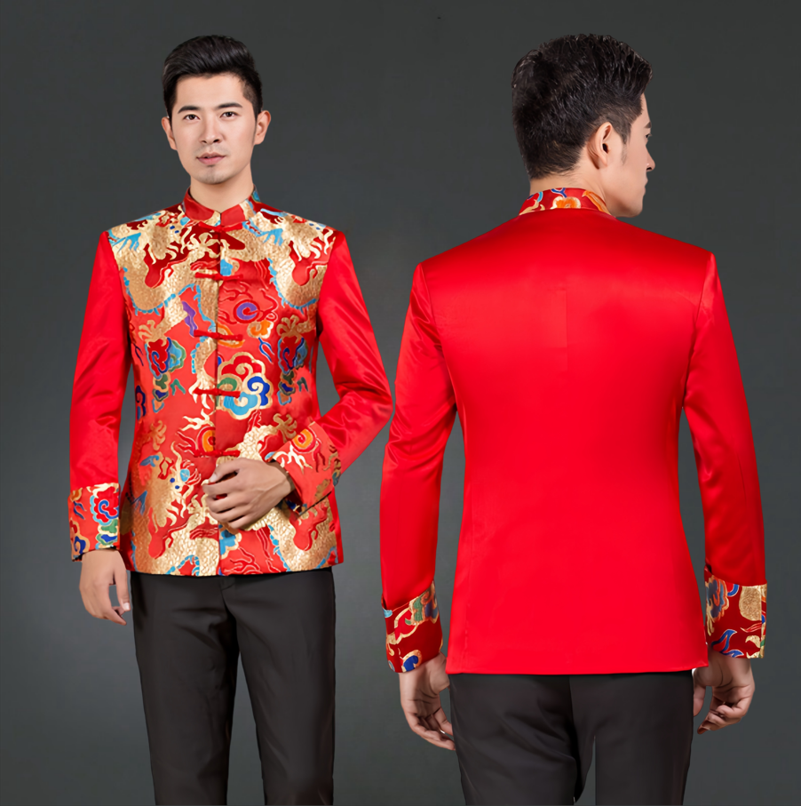 Traditional Red Golden Dragon Mandarin Tang Jacket