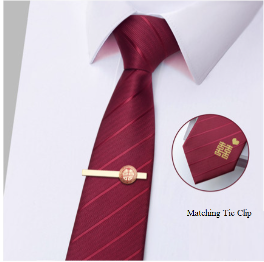 red double happiness groom wedding necktie and tie clip