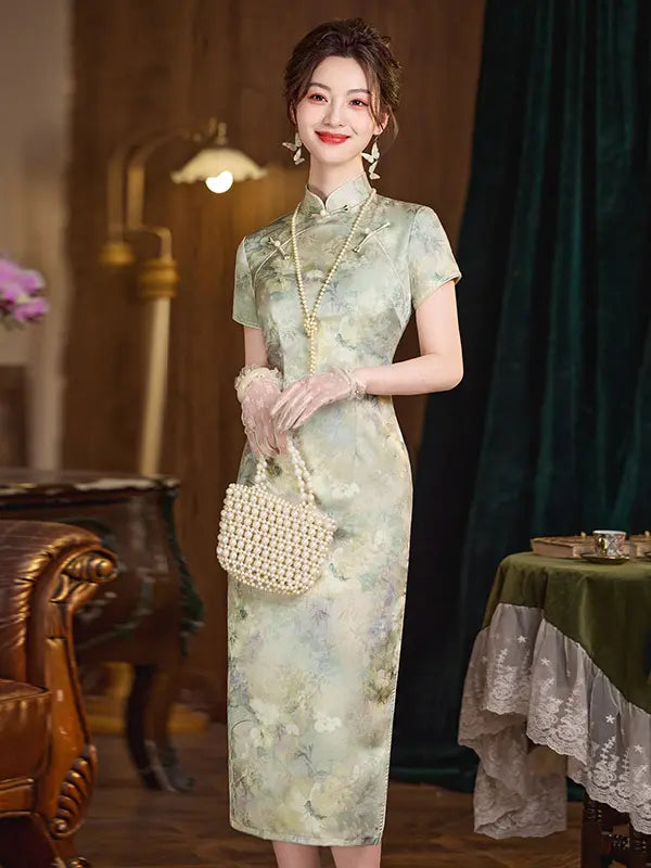 Élégante qipao florale verte | Grace