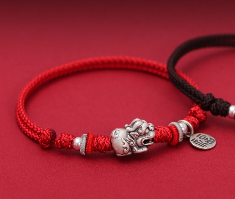 Bracelet tressé en argent Pixiu Fengshui Chance Richesse