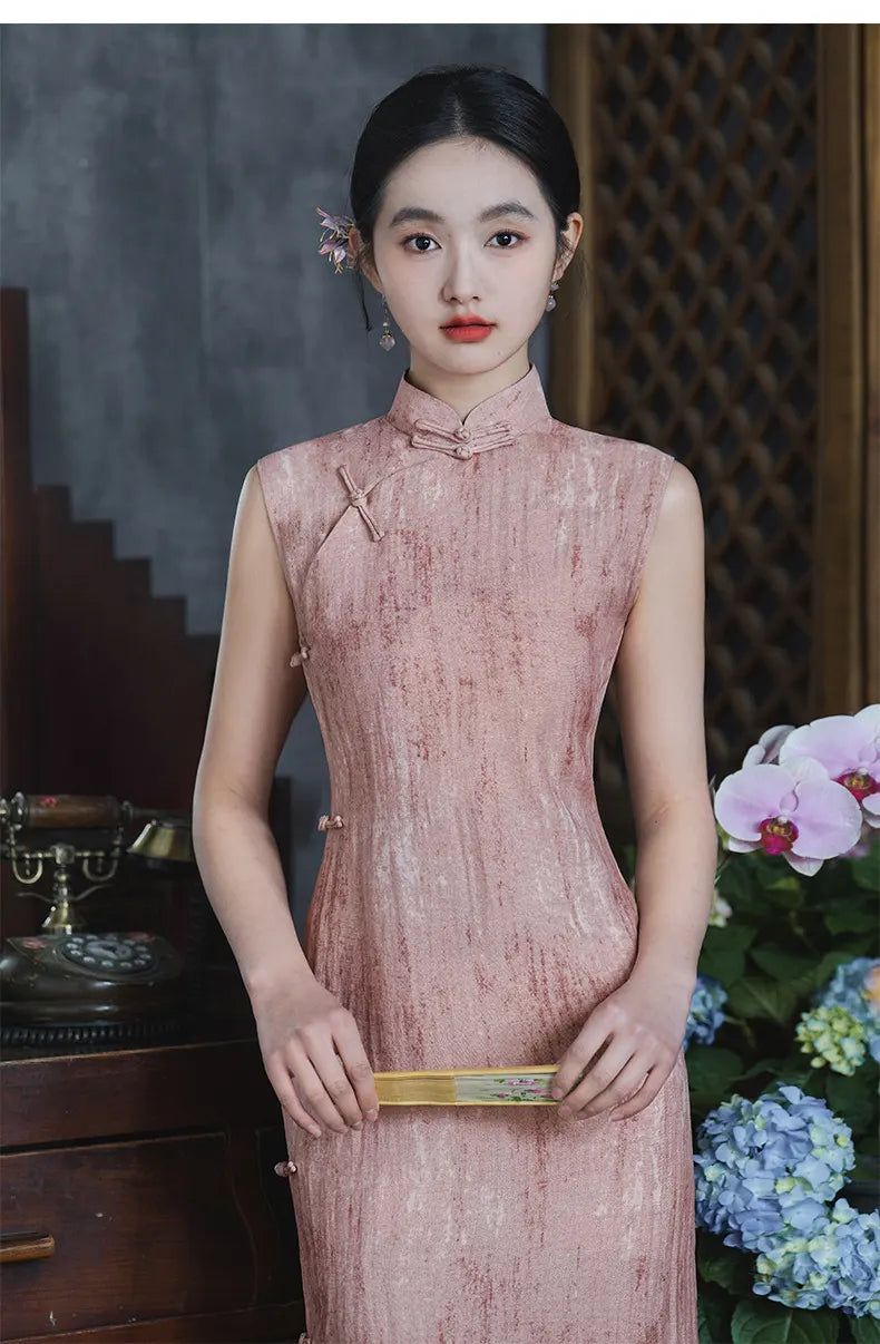 Traditional Chinese  Pastel Pink Sleeveless Qipao Dress