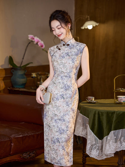 Sleeveless Floral Qipao Dress | Ethereal Bloom