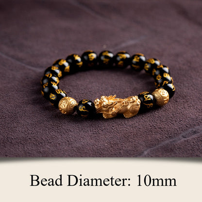 Obsidianperlen mit buddhistischem Mantra Feng Shui Pixiu Reichtumsarmband