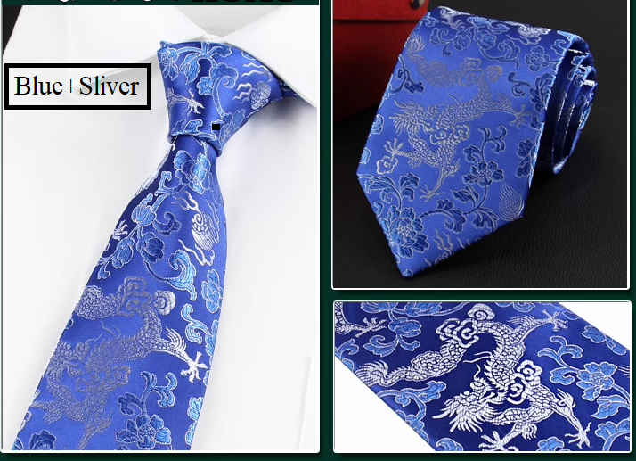 blue and sliver dragon neck tie