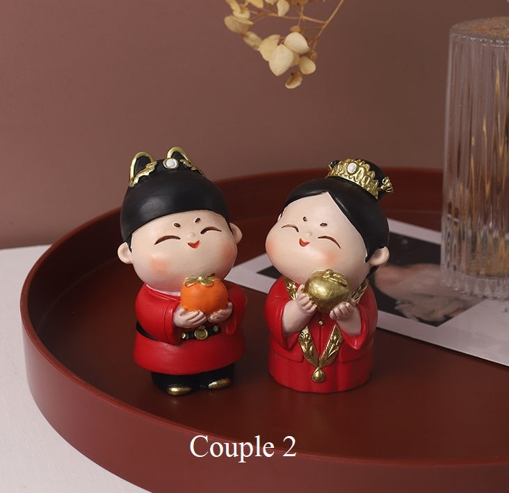 Chinese  Red Bride & Groom Wedding  figurines / Cake Toppers Set - Oriental Me