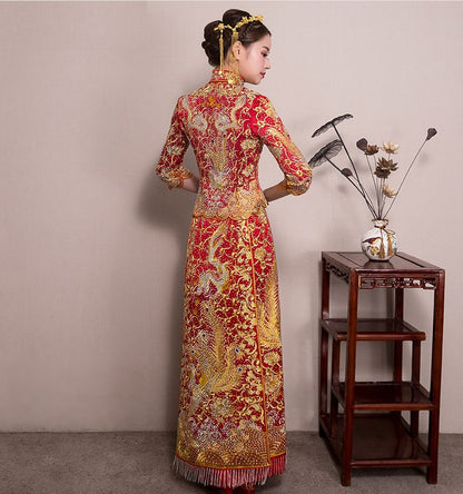 Chinese Dragon Phoenix Wedding Qun Kwa Dress| Gem