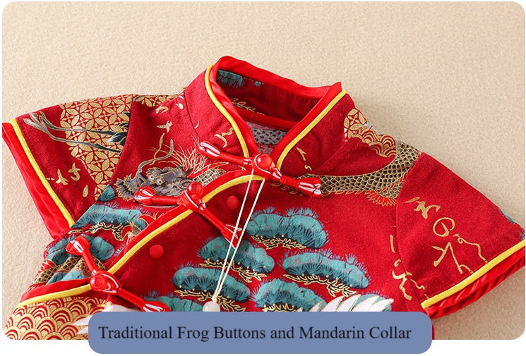 red chinese baby romper collar