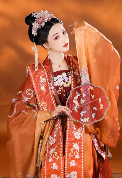 model in Red bridal wedding song hanfu