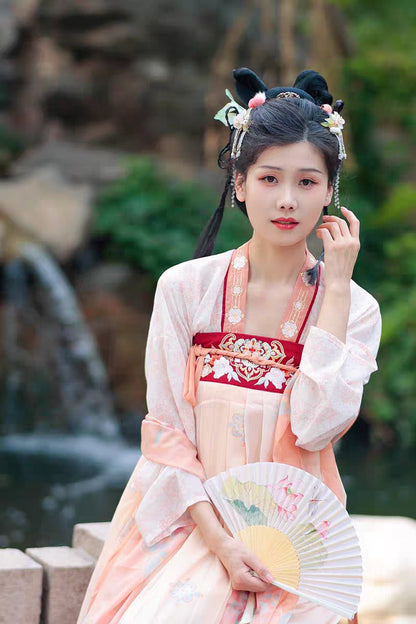 Robe HanFu de la dynastie Tang brodée de fleurs roses