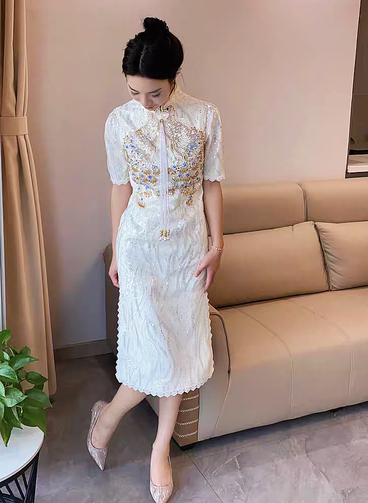 Ivory Sequin Cheongsam/Qipao Dress |  Phoenix