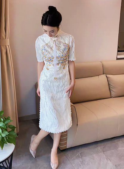 Ivory Sequin Cheongsam/Qipao Dress |  Phoenix