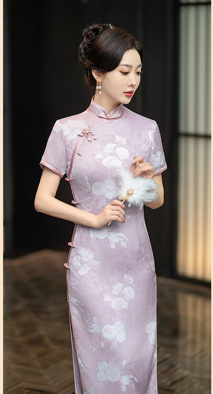 Purple Floral Cheongsam Qipao Dress