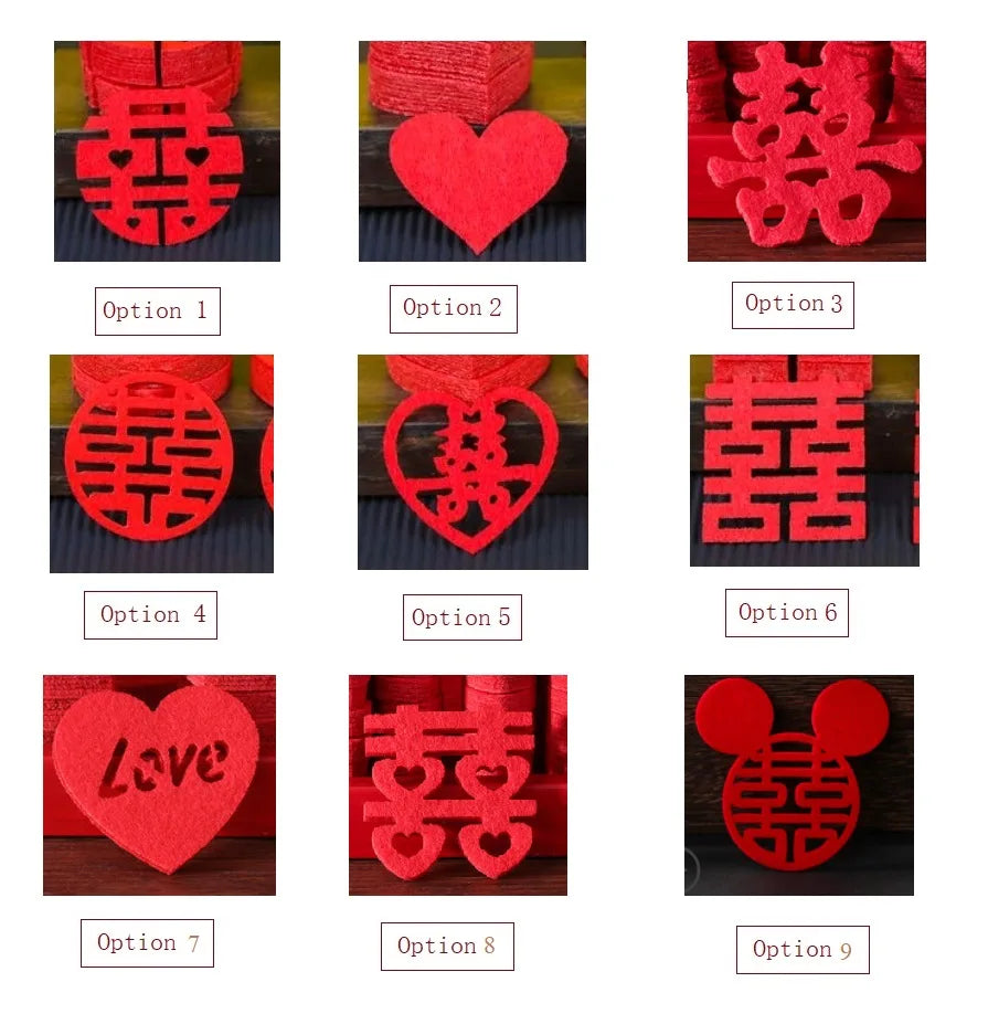 These Red Felt Fabric Double Happiness Confetti is timeless emblem of love, joy, and prosperity in Chinese culture. Perfect for traditional Chinese/Vietnamese weddings. 