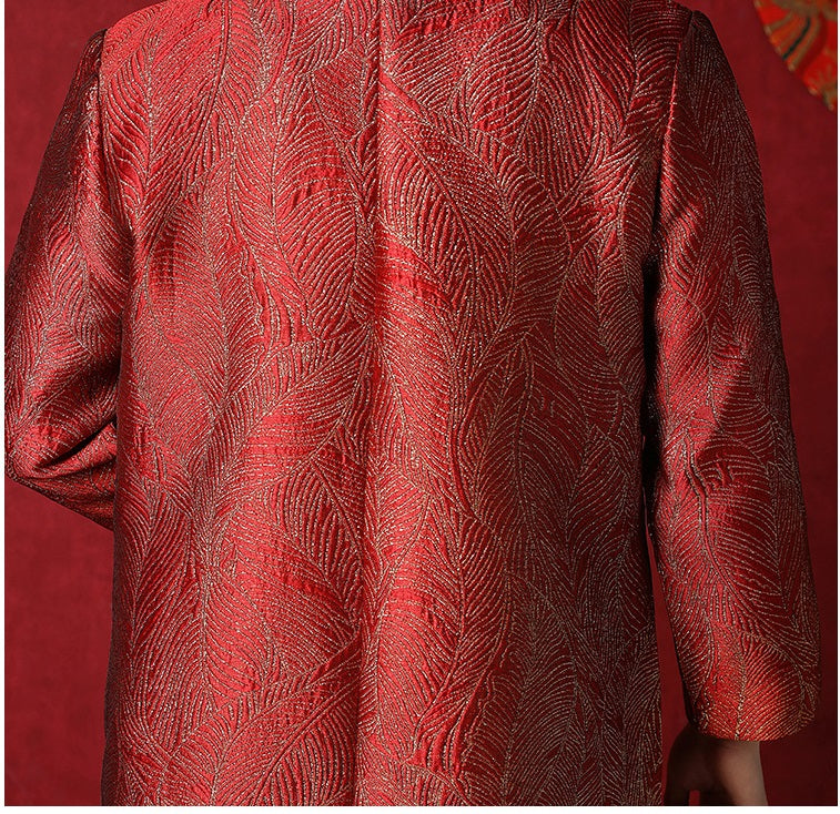 Red chinese groom dragon tang jacket back