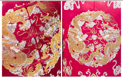 Red Chinese Wedding Groom Jacket with Dragon Embroidery - Traditional Ma Gua