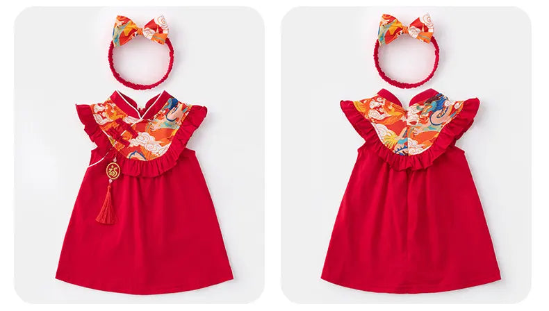 Baby-Mädchen-Qipao-Kleid im chinesischen Tang-Stil mit Stirnband