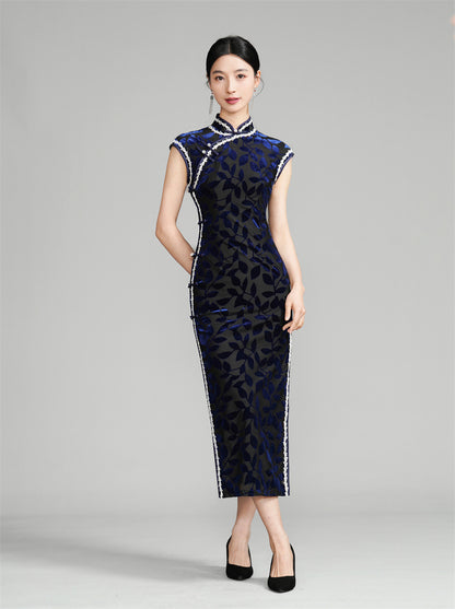 Navy Blue sleeveless cheongsam Dress