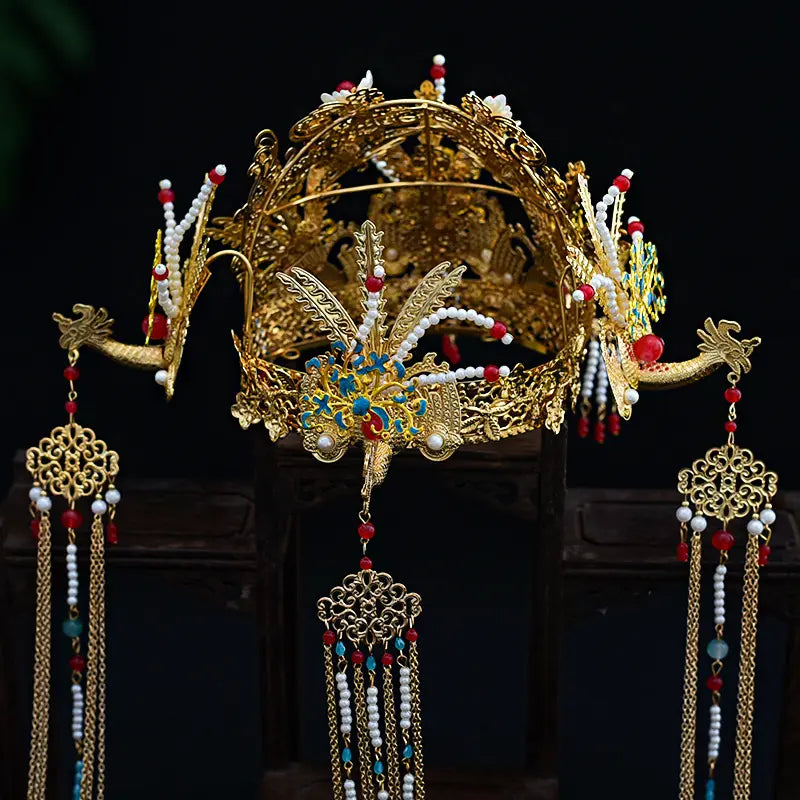 Rote und goldene Rosenknospen-Haarspangen (1 Paar)