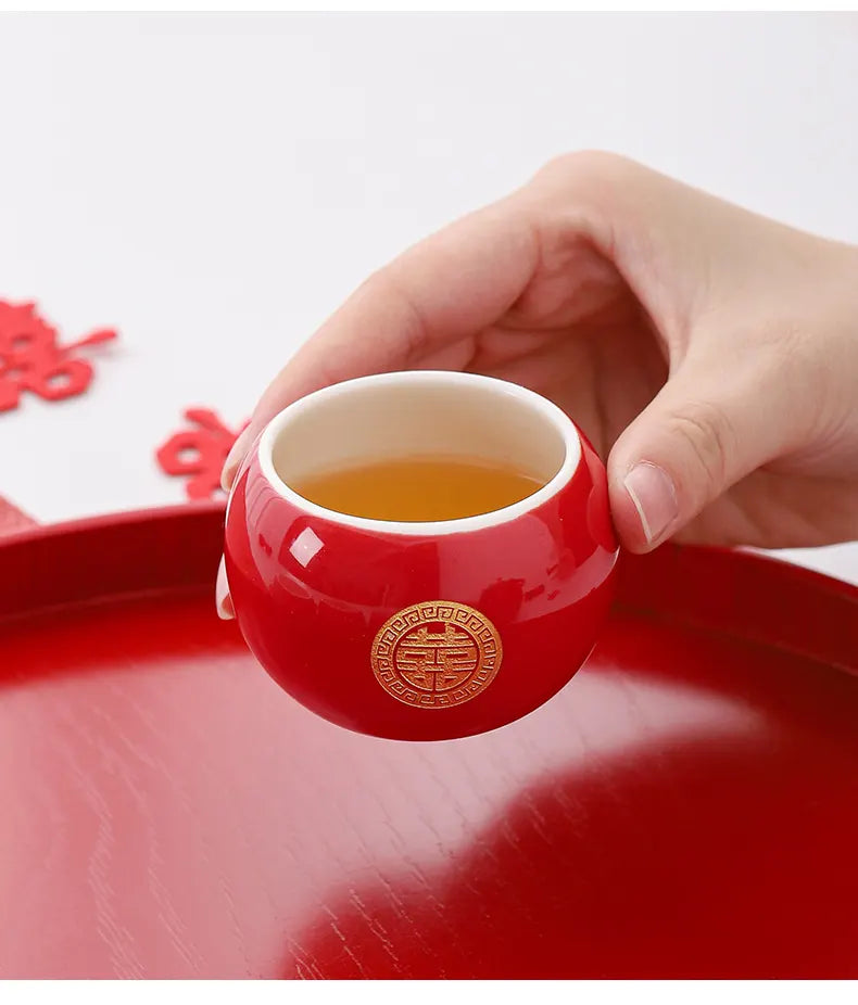 Traditional Chinese Double Happiness Red Wedding Tea Set | Crimson Bliss