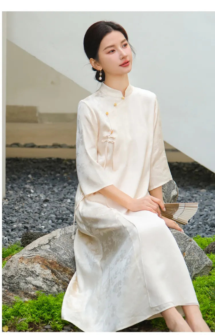 Ivory Loose  Qipao Cheongsam Dress – New Chinese Zen-Inspired Design