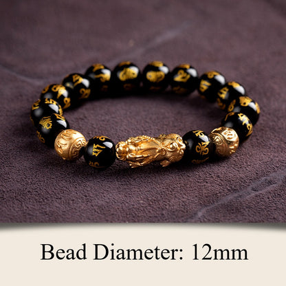 Obsidianperlen mit buddhistischem Mantra Feng Shui Pixiu Reichtumsarmband