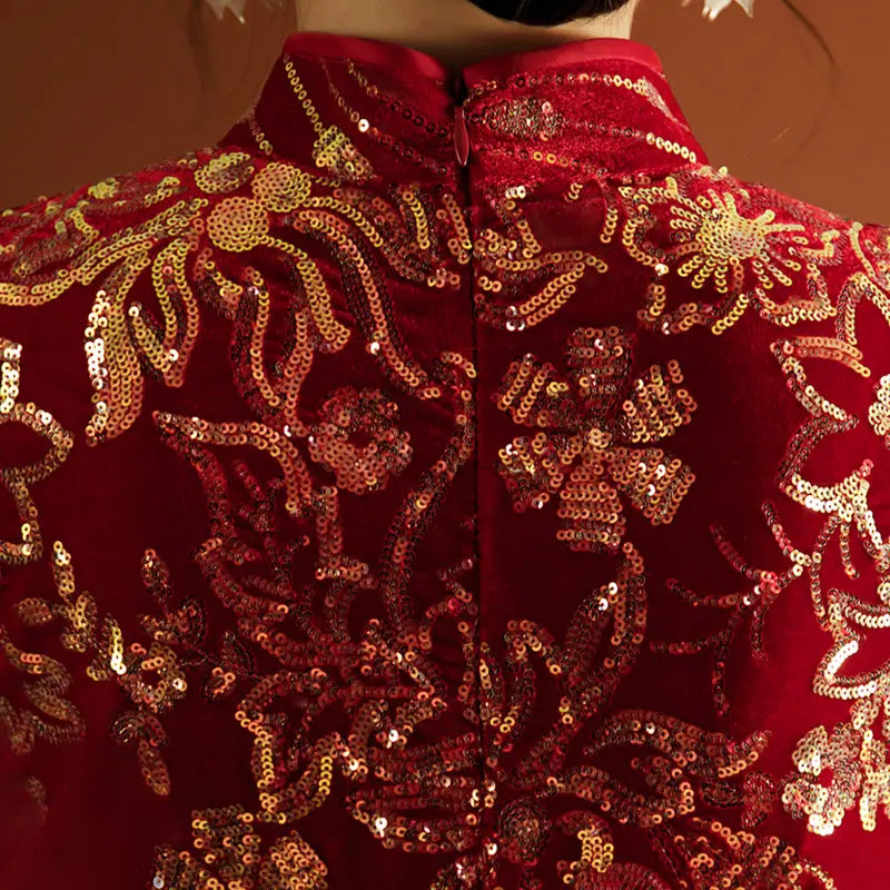 Rote Pailletten Cheongsam/Qipao | Leuchtend
