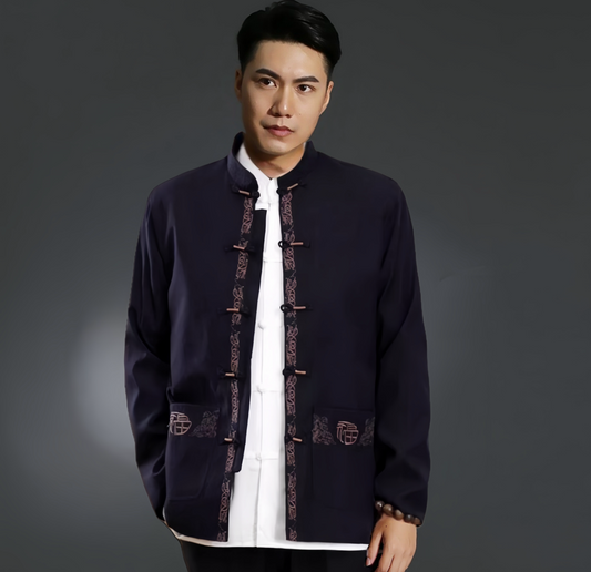 Blue Chinese mandarin tang jacket suit top