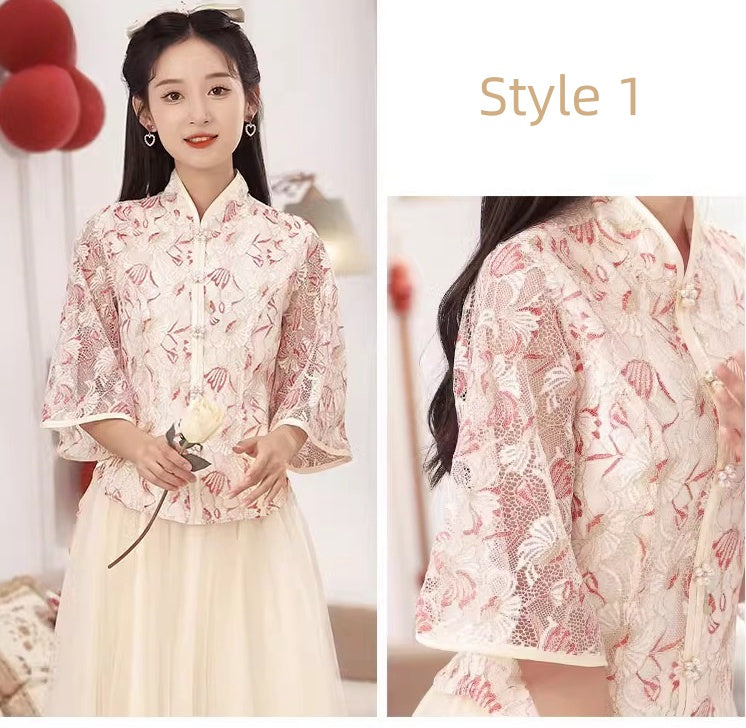Red Lace Bridesmaid Qipao/Cheongsam  Dress| Camellia