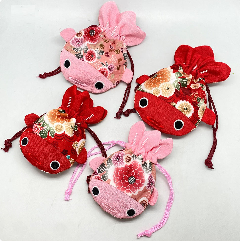 20 x Wedding Favor Bag - Fabric Favor Bag - Lovely Goldfish - Floral Pattern Drawstring Bag - hotsell Small - Red