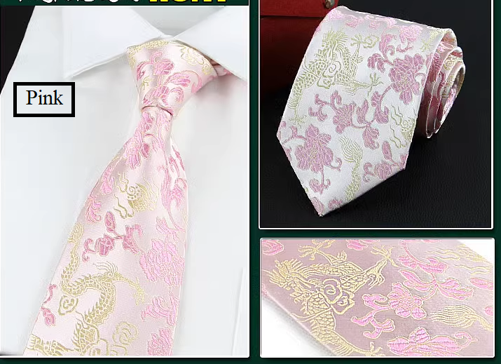 pink and golden dragon neck tie