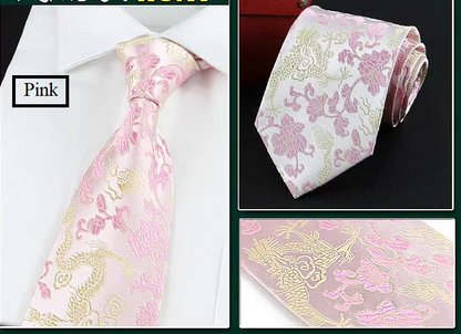 pink and golden dragon neck tie