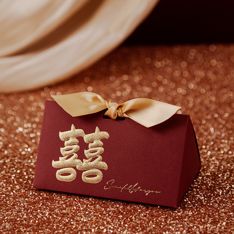 Triangle Double Happiness Favor Box for Chinese or Vietnamese wedding