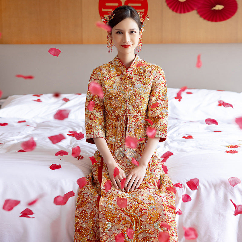  traditional chinese bridal wedding dragon phoenix qun kwa dress