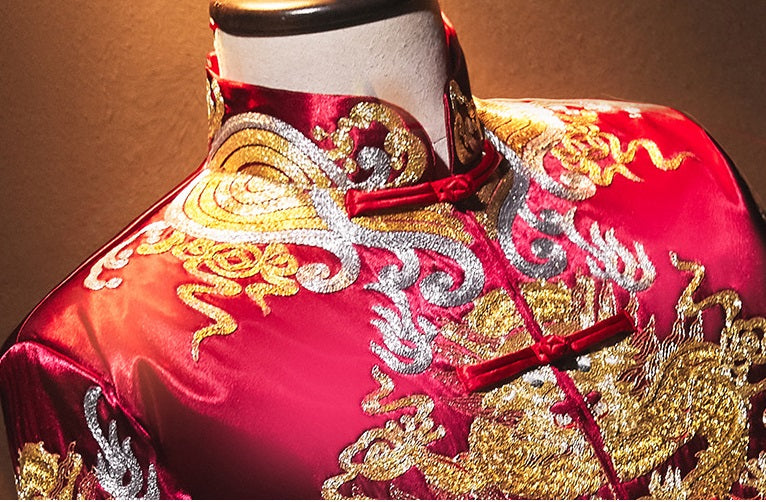 Traditional Burgundy Gold  Groom Dragon Tang Suit (Ma Gua)