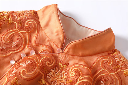 Orange Embroidered Loose Cheongsam Qipao Dress | Ember