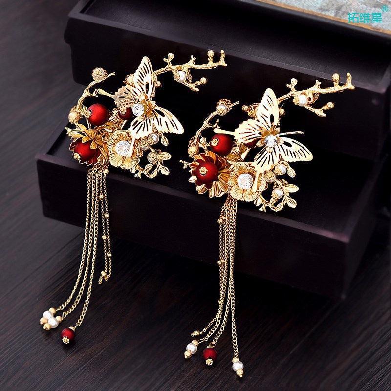 Traditional chinese bridal gold and red  hair pieces
