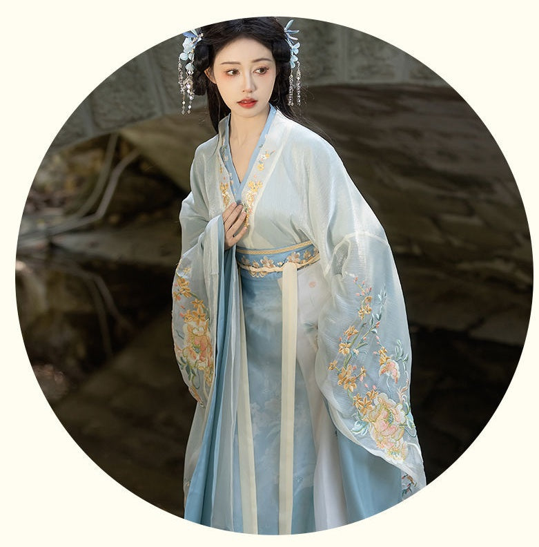 Blue Chinese Hanfu Wei Jin Northern and Southern Dynasties Style