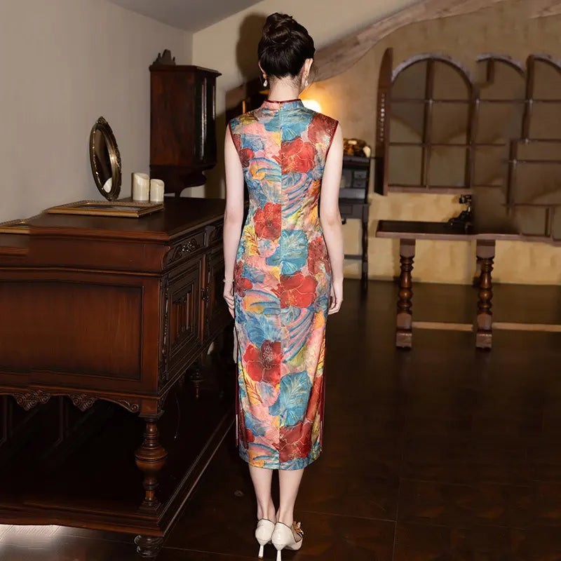 Floral Sleeveless Qipao Cheongsam Dress | Aurora Blossom