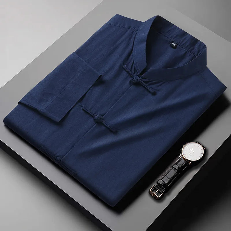 Plus-Size Cotton Linen Tang Suit Shirt