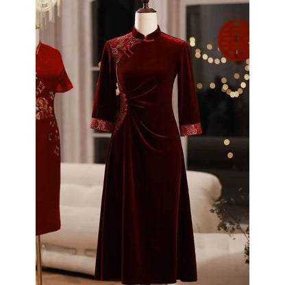 Long Sleeves A-Line Velvet Qipao