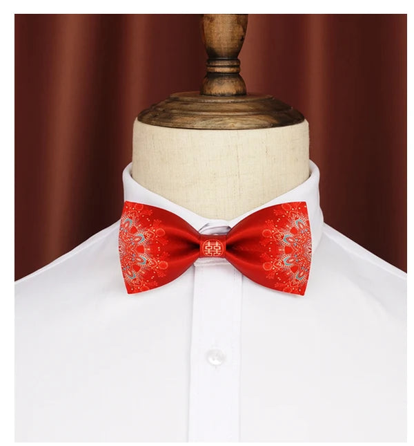 Groom's Floral Double Happiness  Wedding Bowtie for chinese or Vietnamese wedding