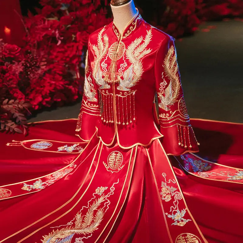 Red Traditional  Chinese Wedding Dress  phoenix  Qun Kwa for bride 