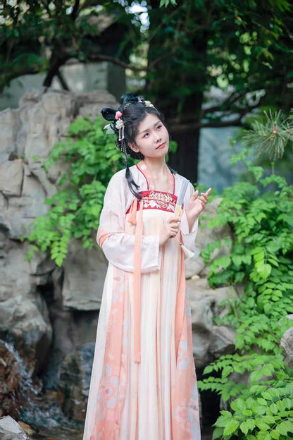 Robe HanFu de la dynastie Tang brodée de fleurs roses