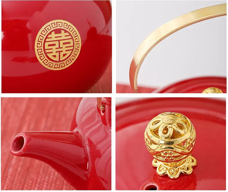 Traditional Chinese Wedding Double Happiness Tea Set | Golden Harmony