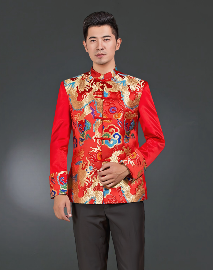 Traditional Red Golden Dragon Mandarin Tang Jacket