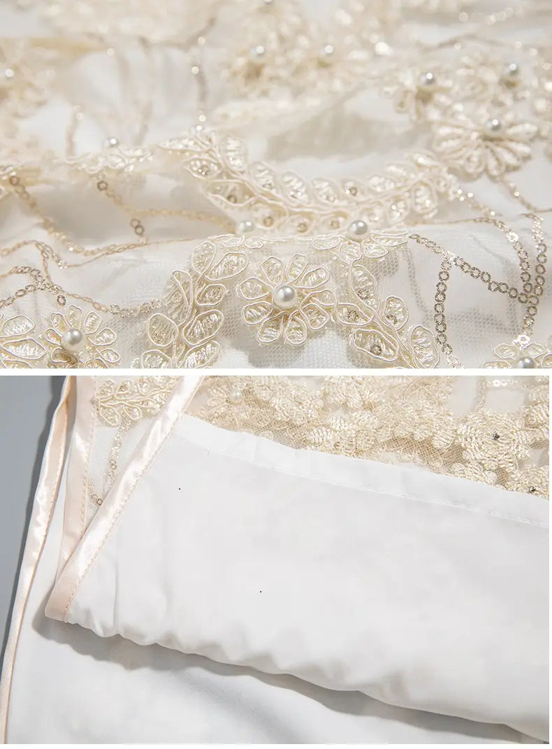 Robe qipao/cheongsam en dentelle blanche ivoire | Pearly